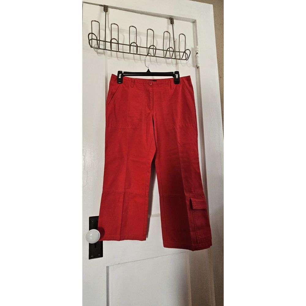 Y2K Vintage Blue 100% cotton Crop Capri Red Cargo Pocket women Sz 7